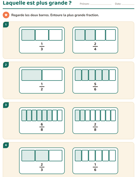 Aperçu de la fiche Fractions pour CE2 (cours élémentaire 2)