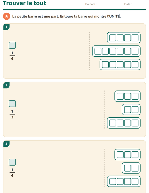 Aperçu de la fiche Fractions pour CE2 (cours élémentaire 2)