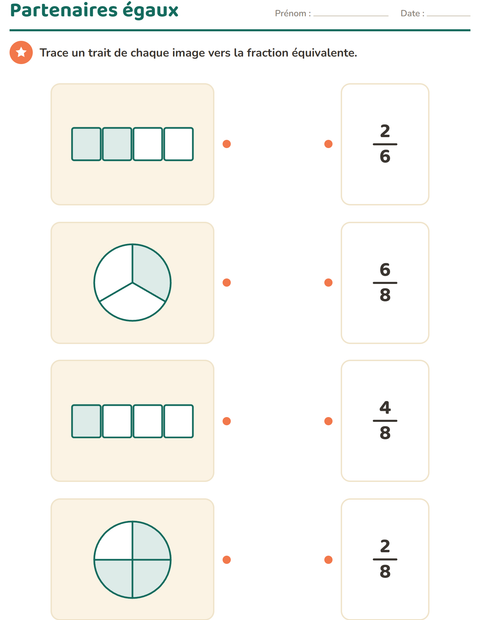Aperçu de la fiche Fractions pour CE2 (cours élémentaire 2)