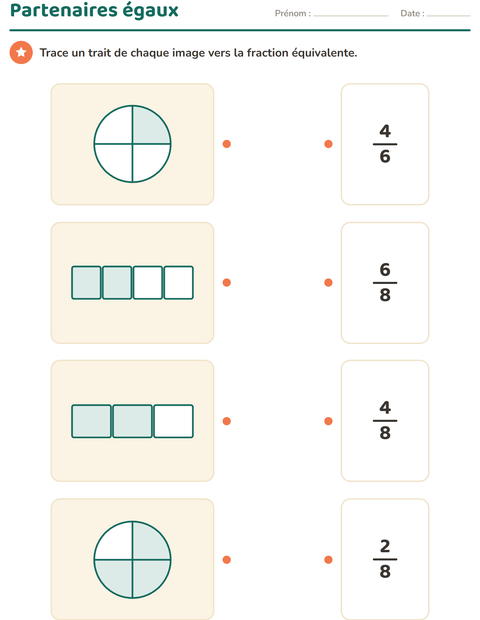 Aperçu de la fiche Fractions pour CE2 (cours élémentaire 2)