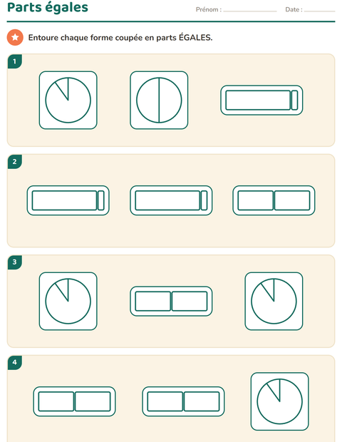 Aperçu de la fiche Fractions pour CE2 (cours élémentaire 2)