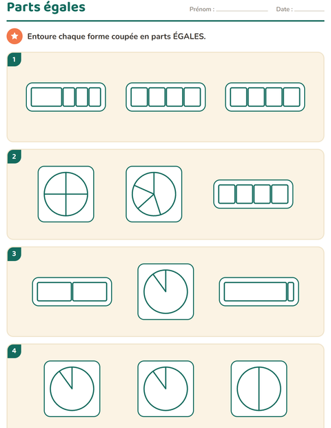 Aperçu de la fiche Fractions pour CE2 (cours élémentaire 2)