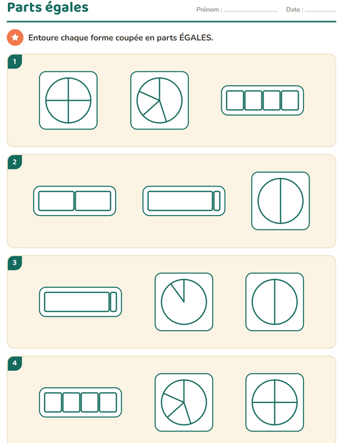 Aperçu de la fiche Fractions pour CE2 (cours élémentaire 2)
