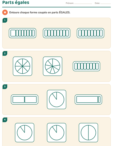 Aperçu de la fiche Fractions pour CE2 (cours élémentaire 2)