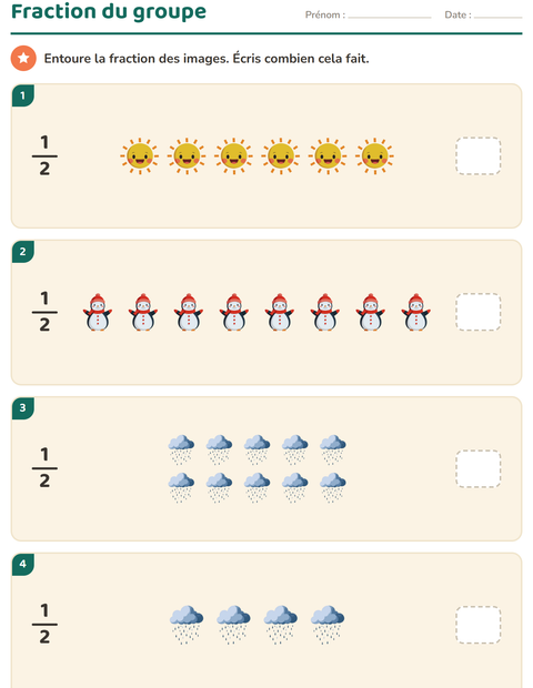 Aperçu de la fiche Fractions avec Météo pour CE2 (cours élémentaire 2)