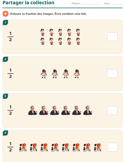 Aperçu de la fiche Fractions avec Métiers pour CE1 (cours élémentaire 1)