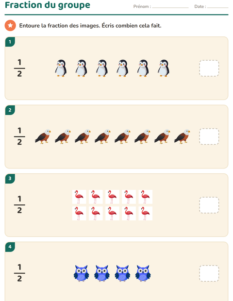 Aperçu de la fiche Fractions avec Oiseaux pour CE2 (cours élémentaire 2)