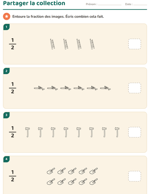 Aperçu de la fiche Fractions avec Outils NB pour CE1 (cours élémentaire 1)