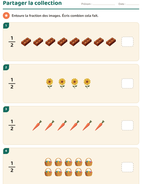 Aperçu de la fiche Fractions avec Pâques pour CE1 (cours élémentaire 1)