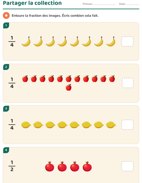 Aperçu de la fiche Fractions avec Fruits pour CE1 (cours élémentaire 1)
