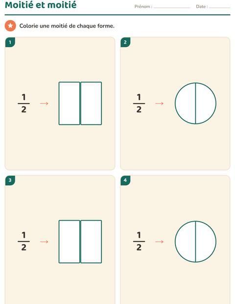 Aperçu de la fiche Fractions pour CE1 (cours élémentaire 1)