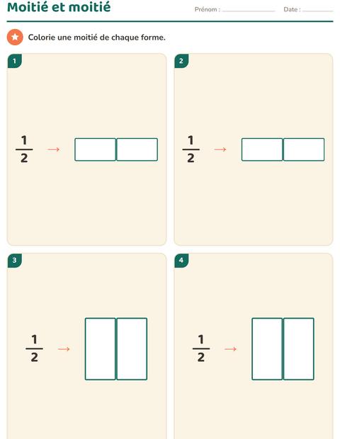 Aperçu de la fiche Fractions pour CE1 (cours élémentaire 1)