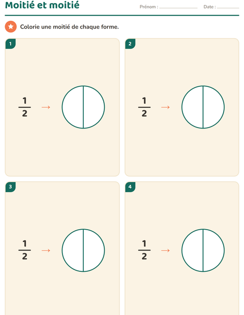 Aperçu de la fiche Fractions pour CE1 (cours élémentaire 1)