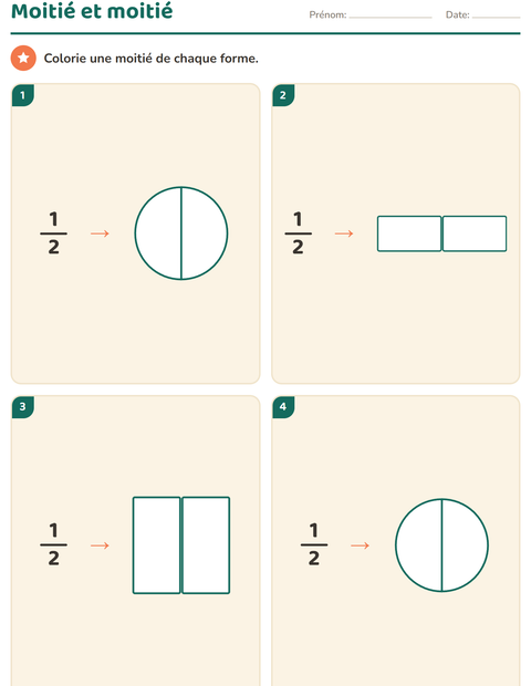 Aperçu : Fractions au CE1 : parts égales, moitiés, tiers et quarts