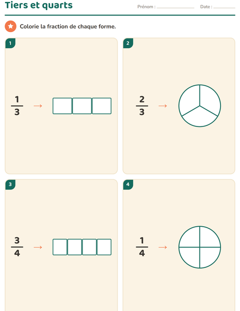 Aperçu de la fiche Fractions pour CE1 (cours élémentaire 1)