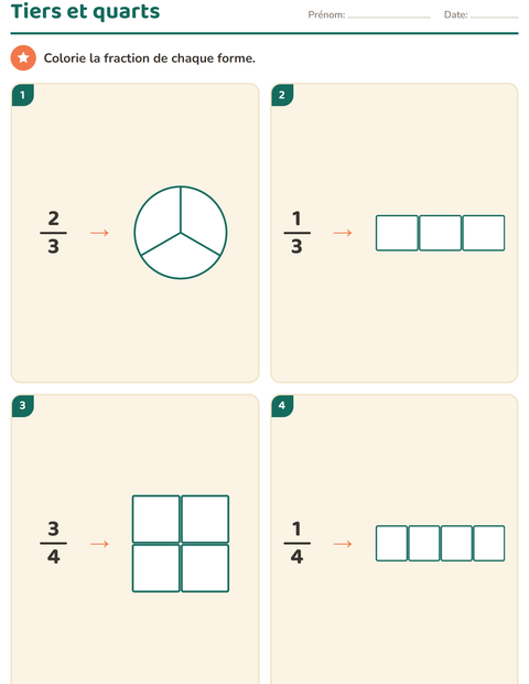 Aperçu de la fiche Fractions pour CE1 (cours élémentaire 1)