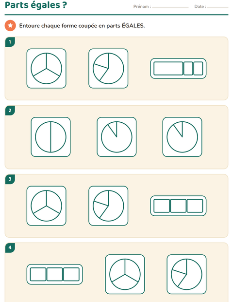 Aperçu de la fiche Fractions pour CE1 (cours élémentaire 1)