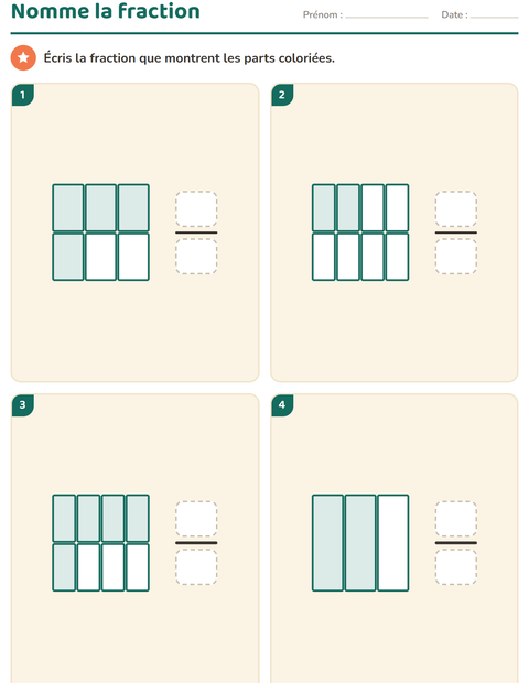 Aperçu de la fiche Fractions pour CE2 (cours élémentaire 2)