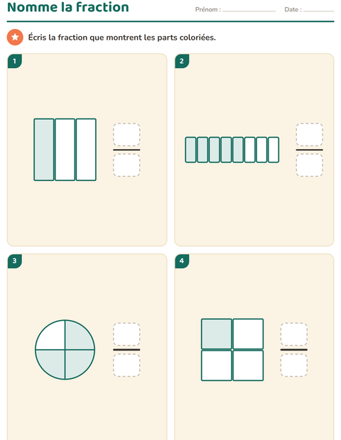 Aperçu de la fiche Fractions pour CE2 (cours élémentaire 2)