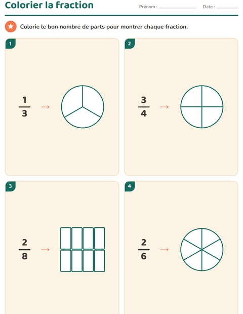 Aperçu de la fiche Fractions pour CE2 (cours élémentaire 2)