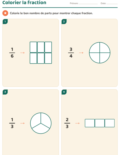 Aperçu de la fiche Fractions pour CE2 (cours élémentaire 2)
