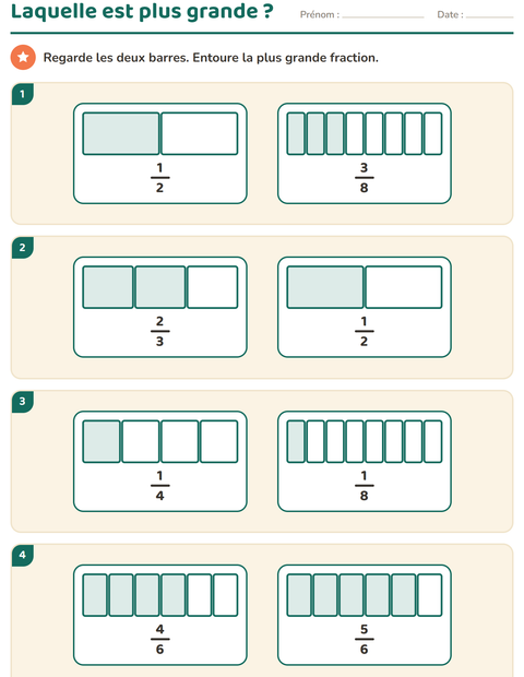 Aperçu de la fiche Fractions pour CE2 (cours élémentaire 2)