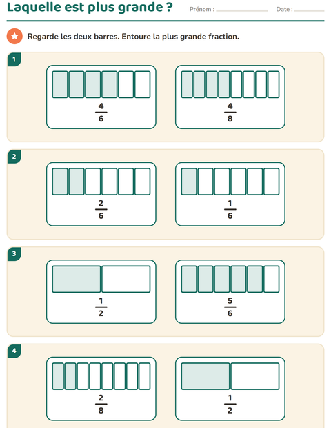 Aperçu de la fiche Fractions pour CE2 (cours élémentaire 2)
