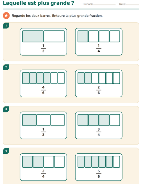 Aperçu de la fiche Fractions pour CE2 (cours élémentaire 2)