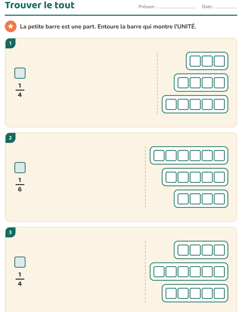 Aperçu de la fiche Fractions pour CE2 (cours élémentaire 2)