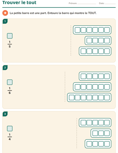 Aperçu de la fiche Fractions pour CE2 (cours élémentaire 2)