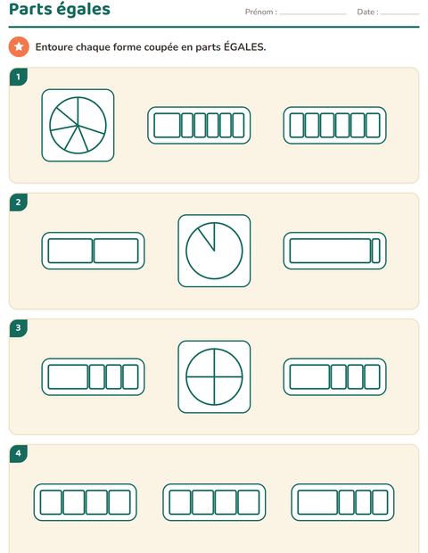 Aperçu de la fiche Fractions pour CE2 (cours élémentaire 2)