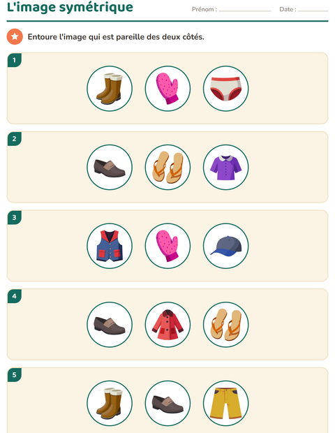 Aperçu de la fiche Géométrie avec Vêtements pour CE1 (cours élémentaire 1)