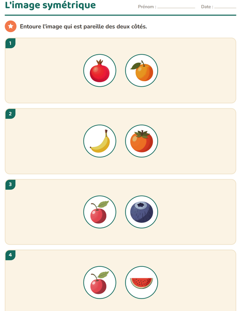 Aperçu de la fiche Géométrie avec Fruits pour CE1 (cours élémentaire 1)
