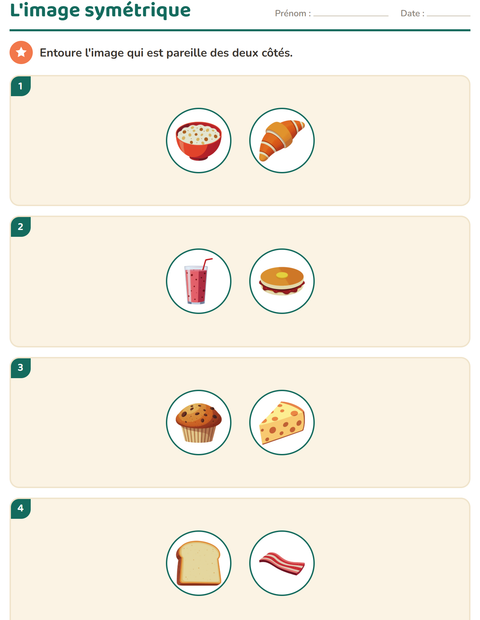 Aperçu de la fiche Géométrie avec Petit-déjeuner pour CE1 (cours élémentaire 1)