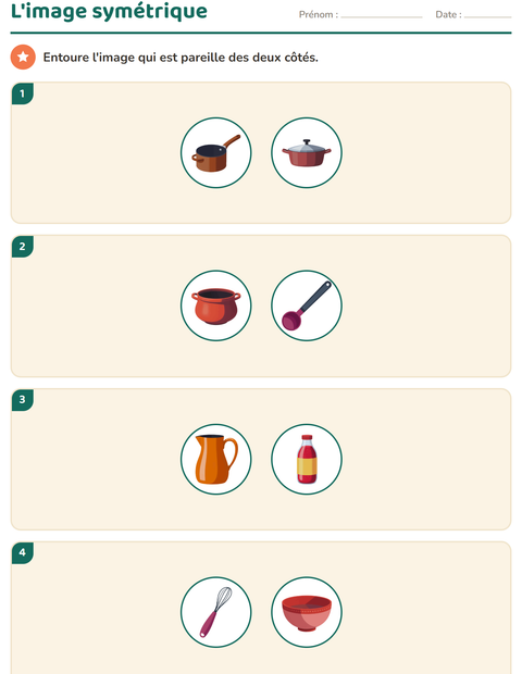 Aperçu de la fiche Géométrie avec Ustensiles de cuisine pour CE1 (cours élémentaire 1)