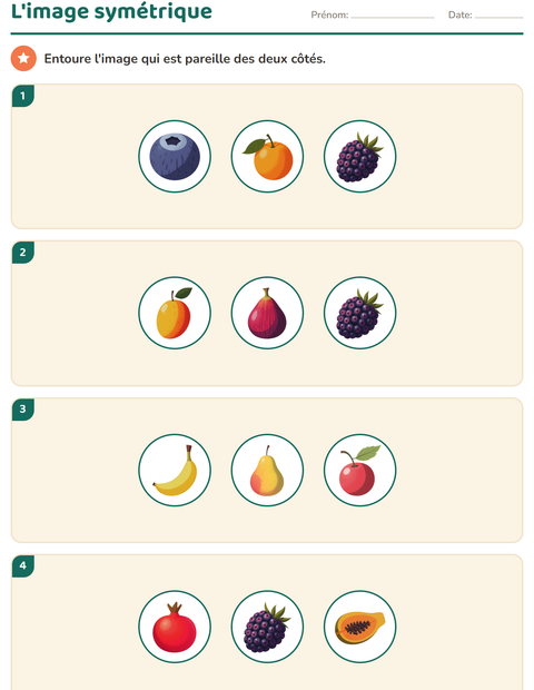 Aperçu de la fiche Géométrie avec Fruits pour CE1 (cours élémentaire 1)