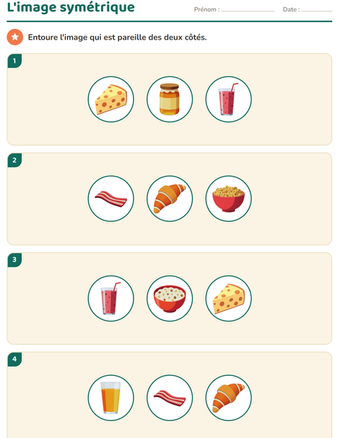 Aperçu de la fiche Géométrie avec Petit-déjeuner pour CE1 (cours élémentaire 1)