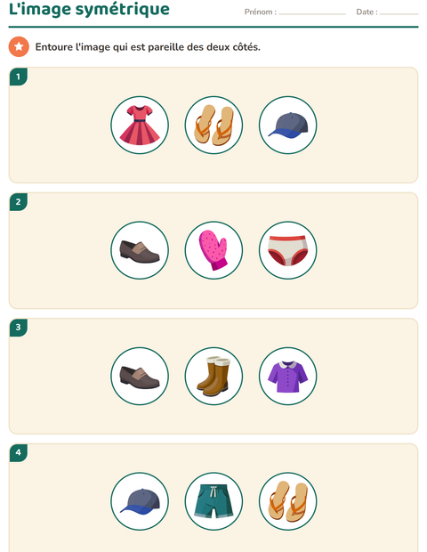 Aperçu de la fiche Géométrie avec Vêtements pour CE1 (cours élémentaire 1)