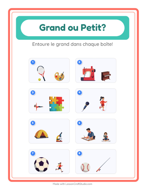 Aperçu de la fiche Grand Ou Petit avec Activités pour École maternelle (petite/moyenne section, 3-5 ans)