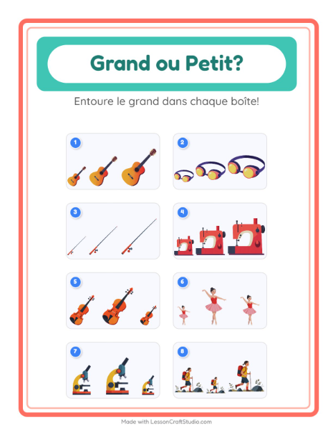 Aperçu de la fiche Grand Ou Petit avec Activités pour École maternelle (petite/moyenne section, 3-5 ans)