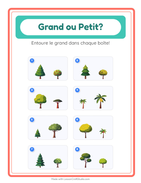 Aperçu de la fiche Grand Ou Petit avec Arbres pour École maternelle (petite/moyenne section, 3-5 ans)