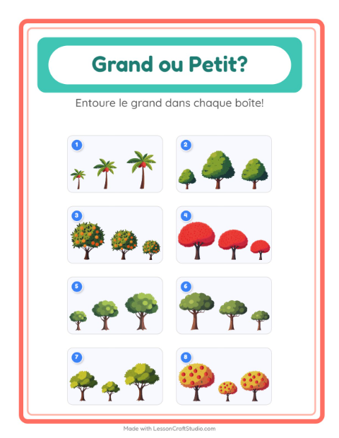 Aperçu de la fiche Grand Ou Petit avec Arbres pour École maternelle (petite/moyenne section, 3-5 ans)