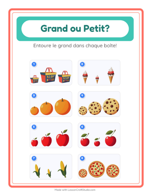 Aperçu de la fiche Grand Ou Petit avec Au supermarché pour École maternelle (petite/moyenne section, 3-5 ans)
