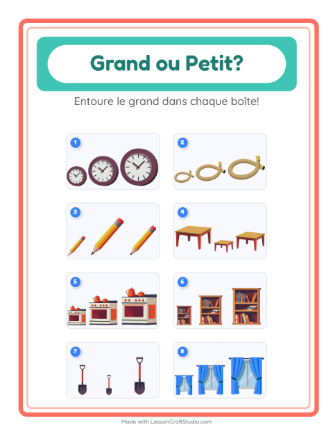 Aperçu de la fiche Grand Ou Petit avec Autour de la maison pour École maternelle (petite/moyenne section, 3-5 ans)