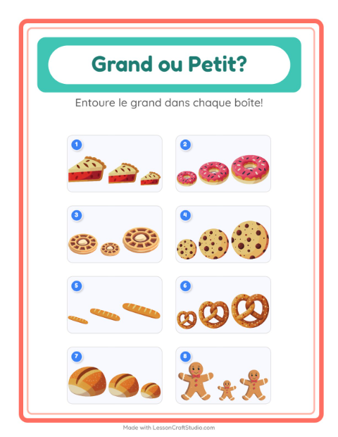 Aperçu de la fiche Grand Ou Petit avec Boulangerie pour École maternelle (petite/moyenne section, 3-5 ans)