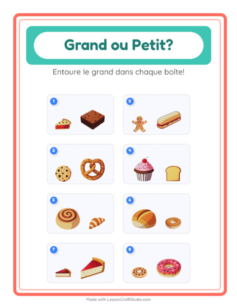 Aperçu de la fiche Grand Ou Petit avec Boulangerie pour École maternelle (petite/moyenne section, 3-5 ans)