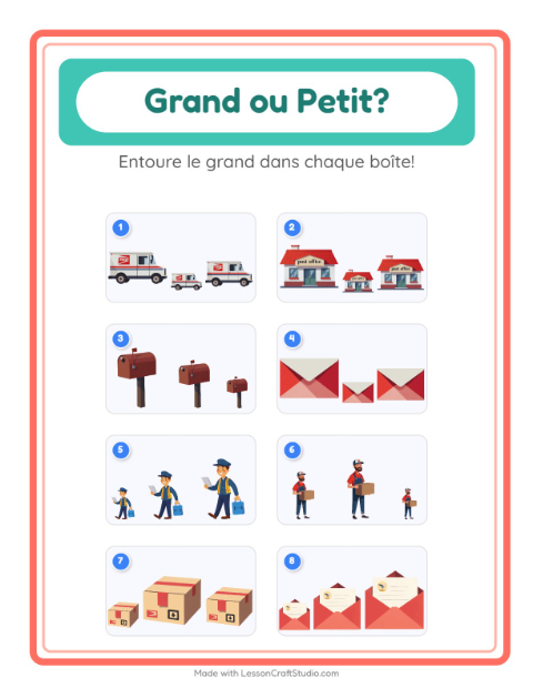 Aperçu de la fiche Grand Ou Petit avec Bureau de poste pour École maternelle (petite/moyenne section, 3-5 ans)