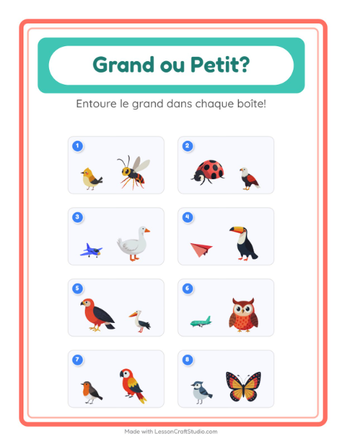 Aperçu de la fiche Grand Ou Petit avec Choses qui volent pour École maternelle (petite/moyenne section, 3-5 ans)