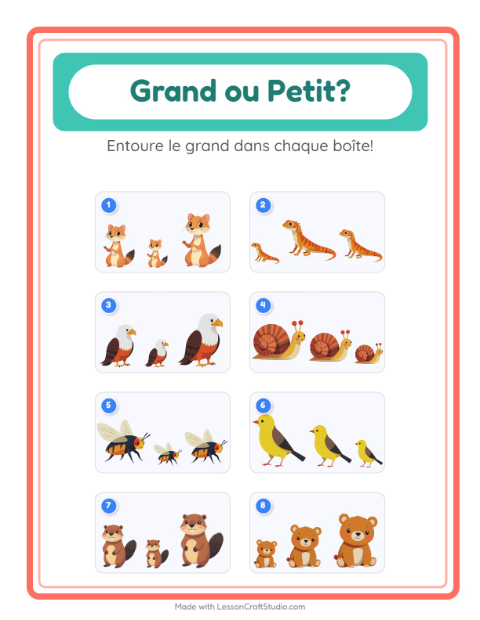 Aperçu de la fiche Grand Ou Petit avec Créatures de la forêt pour École maternelle (petite/moyenne section, 3-5 ans)