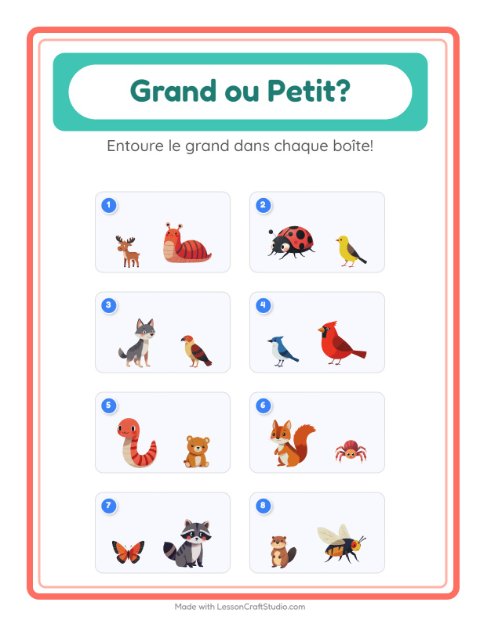 Aperçu de la fiche Grand Ou Petit avec Créatures de la forêt pour École maternelle (petite/moyenne section, 3-5 ans)